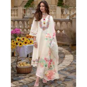 Costume de créateur Viscose Chanderi avec broderie indienne ethnique Kurti Set pour femmes XS 3XL Bollywood Style Party Wear Organza Dupatta - Product Image 1