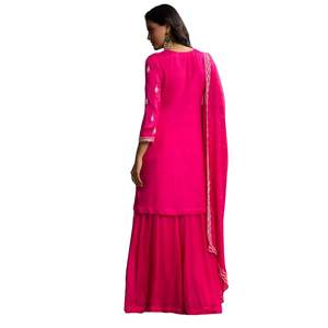 Ensemble Palazzo Brodé Rose à Chinon Vente en Gros de Vêtements Ethniques OEM pour Femmes Usine Fournisseur en Vrac Fabricant de Mode Personnalisé - Product Image 5