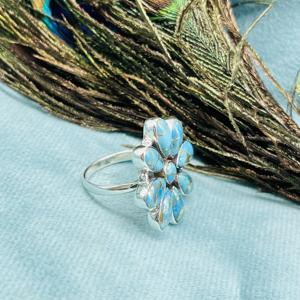 แหวนเทอร์ควอยซ์โมส925แหวนเงินสเตอร์ลิงทำมือแหวนครบรอบแหวนดีไซน์เนอร์แหวนสีเทอร์ควอยซ์แหวนดอกไม้สีเงิน - Product Image 3