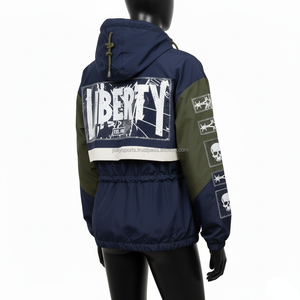 แจ็กเก็ตกันลมสำหรับผู้หญิงคุณภาพพรีเมียม210GSM ผ้าไนลอนสีกรมท่าปักโลโก้ได้ตามต้องการ - Product Image 5