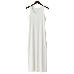 Robe longue moulante en viscose côtelée à manches courtes pour femme – Coupe ajustée minimaliste, extensible et lavable – Prix avantageux – Vente en gros - Product Image 1
