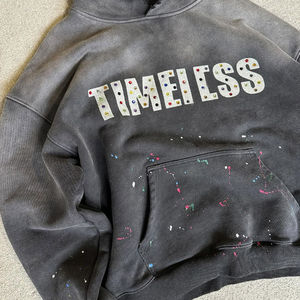 Sweat-shirts à capuche de haute qualité avec logo personnalisé imprimé, strass, lavage à l'acide, épaisses, épaules tombantes, respirants, écologiques, 100% coton - Product Image 3