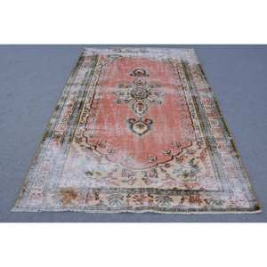 Tapis turc Vintage 5.3x8.2 pieds Orange Beige Patchwork Design laine matériel Latex support Rectangle grande surface nouveau tapis de chambre - Product Image 1