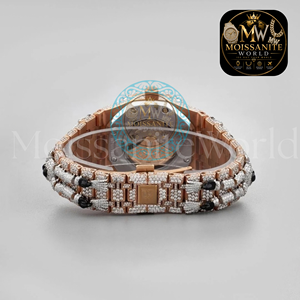 นาฬิกาข้อมือหรูหราทรงรีประดับมอสซาไนต์สีโรสโกลด์ หน้าปัดเปลือย ตัวเลขโรมัน ระบบอนาล็อก เครื่องกลไก - Product Image 2