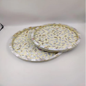 Bandeja para servir con incrustaciones de madreperla para la cena y el entretenimiento Bandeja para servir con incrustaciones de hueso hecha a mano pura al por mayor con asas - Product Image 4