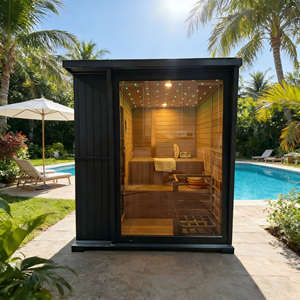 Sauna Traditionnel Carré Premium 4-6 Places - Revêtement en Cèdre Rouge, Extérieur en Pruche Noire - Product Image 6