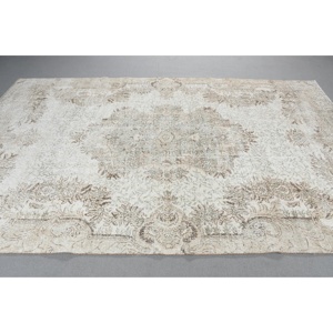 Alfombra de 6,3x9,8 pies, Alfombra Turca Vintage, Alfombra Blanca con Diseño Floral - Product Image 2