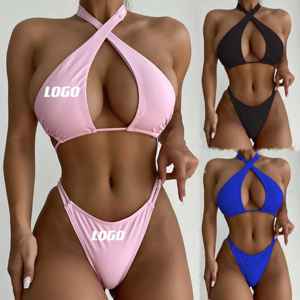 Traje de baño triangular de alta calidad, conjunto de Bikinis sin costuras para mujer, traje de baño Sexy de dos piezas de verano de cintura alta para niñas - Product Image 1