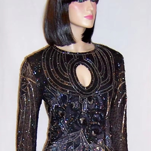 Belle Cape Burlesque Broderie Perlée Brins Paillettes Élégant Festive Club Outfit Perles Droite Attache Cou Longueur Au Sol - Product Image 1