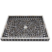 Plateau de service rectangulaire floral incrusté de nacre, best-seller, pour mariage, Diwali, design moderne multifonctionnel, artisanat en bois