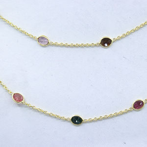 Multi turmalina joyería 925 Plata alta calidad corte ovalado turmalina Natural piedra preciosa Collar chapado en oro regalo para mujer - Product Image 2