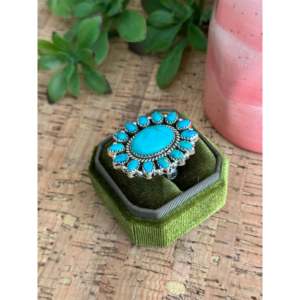 Southwest Handmade Kingman Turquoise <b>Sterling</b> <b>Silver</b> <b>Adjustable</b> Cluster <b>Ring</b> - Product Image 3