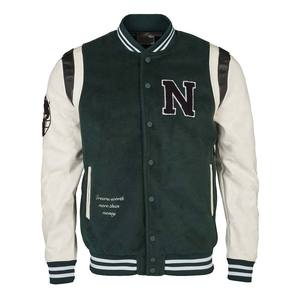 Chaqueta de béisbol con mangas de cuero y lana para hombre personalizada, chaqueta universitaria personalizada con cuello y puños de punto - Product Image 1