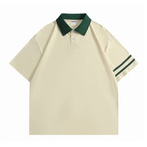 เสื้อยืดโปโลผ้าฝ้ายสำหรับผู้ชายเสื้อกอล์ฟทรงพอดีตัวพิมพ์ลายเรียบโลโก้ตามสั่ง - Product Image 3
