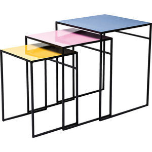 Le fer contemporain a niché des tables dans des revêtements multiples de couleur avec l'option supérieure en verre et en bois disponible dans la taille et les finitions faites sur commande. - Product Image 1