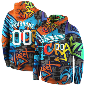 Sweat-shirt à capuche personnalisé avec sublimation de graffitis, art de rue, pull à capuche, impression multicolore, logo OEM, vêtements de sport, vente en gros d'usine - Product Image 1