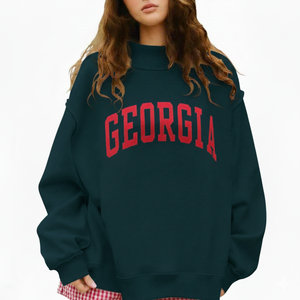 Suéter de Cuello Alto Holgado de Punto para Mujer, Estilo Urbano, Informal, Ajuste Relajado, Color Sólido, 100% Algodón, Logotipo Frontal Moderno - Product Image 1