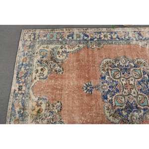 Alfombra turca Vintage de 6x10 pies, Alfombra de tejido plano Beige y azul, patrón de retazos para decoración de sala de estar, Material de lana de látex - Product Image 3