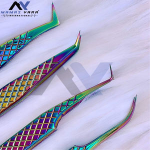 Gratis Personalizar Logo Puntiagudo Curvo Multi Color Pinzas para cejas de pestañas-Acero inoxidable profesional - Product Image 5