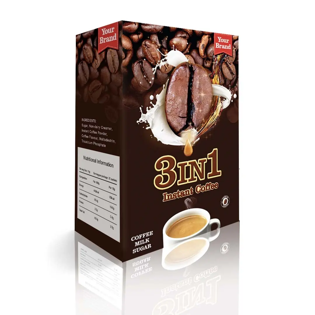 Café 3 en 1 instantáneo con certificación Halal, café de calidad personalizable que proporciona una experiencia de café preendulzado, fácil de beber OEM