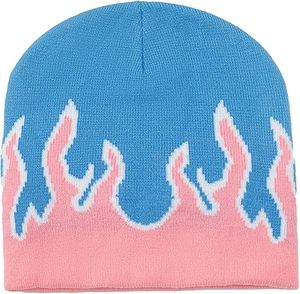 Fall <b>Winter</b> Beanie Knit <b>Hats</b> for <b>Men</b> & Women, Warm & Soft Stylish Cotton Flame Skull Caps - Product Image 2