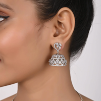 Set Perhiasan mode perak zircon 925 kelopak bertema anting zumka set kalung berlian zirkon untuk perhiasan wanita set pernikahan