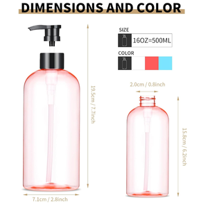 Botella de bomba de plástico, dispensador de botellas de bomba de champú vacío de 16 oz/500 ml, botellas de bomba portátiles para champú y líquido acondicionador - Product Image 3