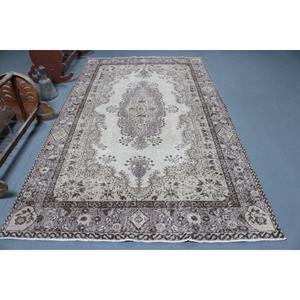 Tapis turc vintage, tapis de 5,7 x 9,6 pieds, tapis Ikat brun gris - Product Image 1