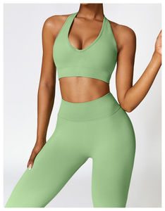 Ensemble de vêtements de yoga actif pour femmes en 2 pièces, respirant, écologique, motif uni, évacuation de l'humidité, vêtements de sport pour la salle de sport, vêtements de fitness - Vente en gros - Product Image 2