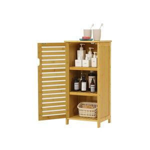 Armoire de rangement multifonction portable en bambou, moderne, 3 étagères, porte simple, 87x33x33.5cm, fabriquée en Turquie - Product Image 5