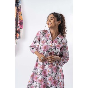 Pure White Pure Cotton Printed A-Line Dress con pantalones Conjuntos de mujer - Product Image 4