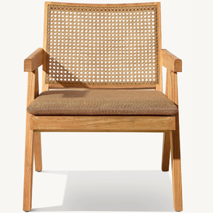 Fauteuil individuel pour l'extérieur, pour une personne, de style moderne avec des accents en rotin sur le dossier - Product Image 1