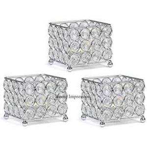 Juego de 3 Portavelas de Cristal con Cuentas y Alambre Metálico Plateado, Estilo Admirable, para Decoración Navideña del Hogar, Estilo Indio - Product Image 1