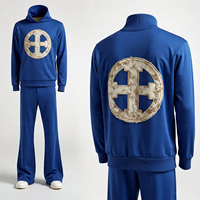 DERNIER SWEATSUIT 3/4 Zipper PANTALON ÉVASÉ LOGO DE SURVÊTEMENT EN DÉTRESSE BRODÉ/PANTALON DE SURVÊTEMENT EN COTON ET VESTE CORRESPONDANTE