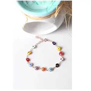 Rainbow Evil Eye Bracelet with Big Eyes, 925 Sterling Silver Chain Eye Bracelet, Lucky Charm Bracelet for gift mother