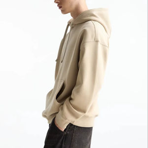 Sudadera con capucha beige extragrande para hombre, corte holgado, tejido polar suave, estilo casual, perfecta para uso diario y comodidad. - Product Image 1