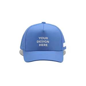 Vente en gros de chapeaux imperméables en polyester, 5 panneaux, casquettes respirantes découpées au laser, logo patch personnalisé en PVC, bord incurvé, faible taxe, usine du Vietnam - Product Image 1