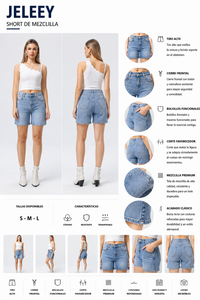 Shorts de Mezclilla Rectos de Cintura Media con Detalles de Remaches, Lavado a la Piedra, Azul Claro, Estilo Casual de Verano, Corte Regular, Jeans para Mujer - Product Image 1