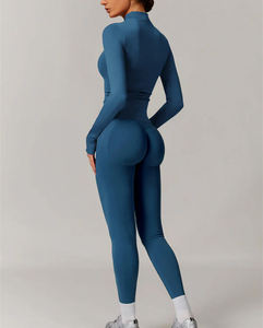 Conjunto de mallas y Top con cremallera sin costuras para mujer, ropa de gimnasio de Yoga de alta elasticidad, conjunto de fitness cómodo de 2 piezas - Product Image 3