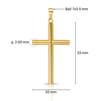 Colgante de Cruz Cristiana Religiosa Hecho a Mano en Oro de 14K, Grande, Sólido, Amarillo, Unisex, para Hombre y Mujer, Regalo, Sin Níquel