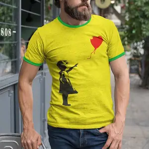 Banksy Fille Avec Ballon Imprimé Sur Le Devant Côté Manches Courtes O-cou Slim Fit Taille Hommes Chemises