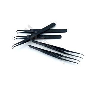 Pinces à épiler RMI en acier inoxydable de haute qualité, poignée diamantée, couleur plasma noir brillant, ensemble de différentes pointes - Product Image 6