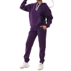 Stock couleur unie sweat à manches longues fermeture éclair joggers survêtement sweat 2 pièces survêtement ensemble tenues femmes survêtement - Product Image 6