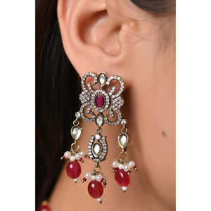 Gargantilla de diamante americano de rubí con pendientes, conjunto de joyas de cobre fino y diamantes de imitación para fiesta de boda y regalo - Product Image 4