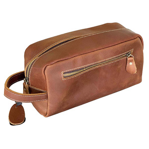 Kit de rasage de luxe vintage haut de gamme pour homme en cuir pour sac, double fermeture éclair, pliable, durable, grand rangement, cosmétique tendance - Product Image 2