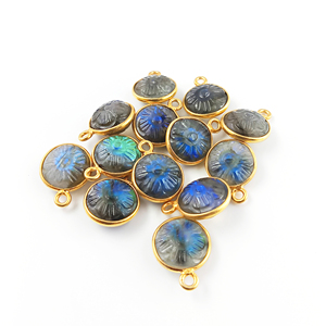 Colgante de Calcedonia azul 10mm flor tallada oro Vermeil 925 plata esterlina bisel rodio plateado colgante hecho a mano - Product Image 3