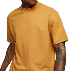2025 camiseta informal de algodón 100% de Color sólido para hombre, cuello simulado personalizado, ajuste cuadrado con manga corta de cuello redondo y grueso pesado - Product Image 4