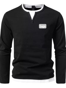 T-shirt à manches longues pour homme personnalisé, usine vietnamienne OEM ODM, coton décontracté, col en V, fabricant de vêtements en gros - Product Image 5