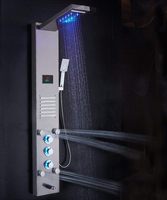 Système de panneaux de douche à LED Écran mural en acier inoxydable pour la température des chutes d'eau Massage chromé brossé Poignée unique Pause