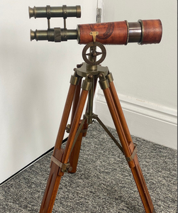 Leather Double Barrel Antique Brass Spyglass Maritime Nautical <b>Tripod</b> Handmade Stand Brass Telescope Best Item for Gift - Product Image 1